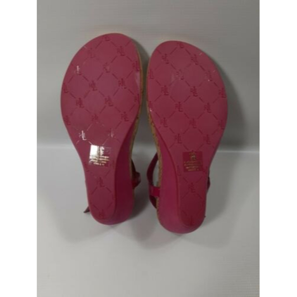 Lauren Ralph Lauren Size 9B Reeta Pink Thong Wedge Heel T-Strap Sandals - Picture 7 of 11